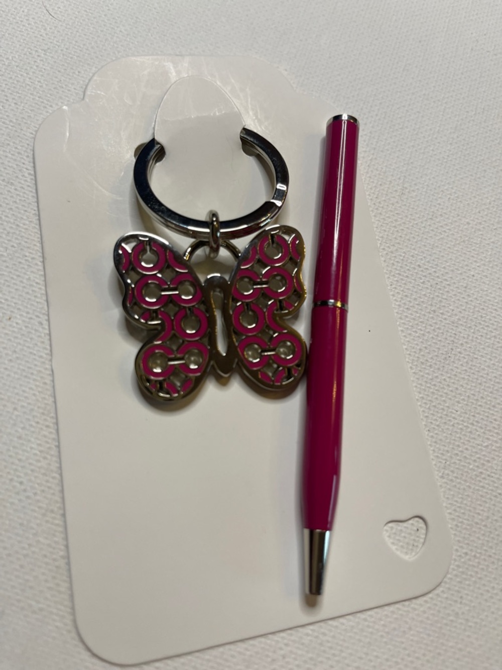 Coach Pink Butterfly Keychain and Pink Coach Pen with Silver Accents - Picture 6 of 7